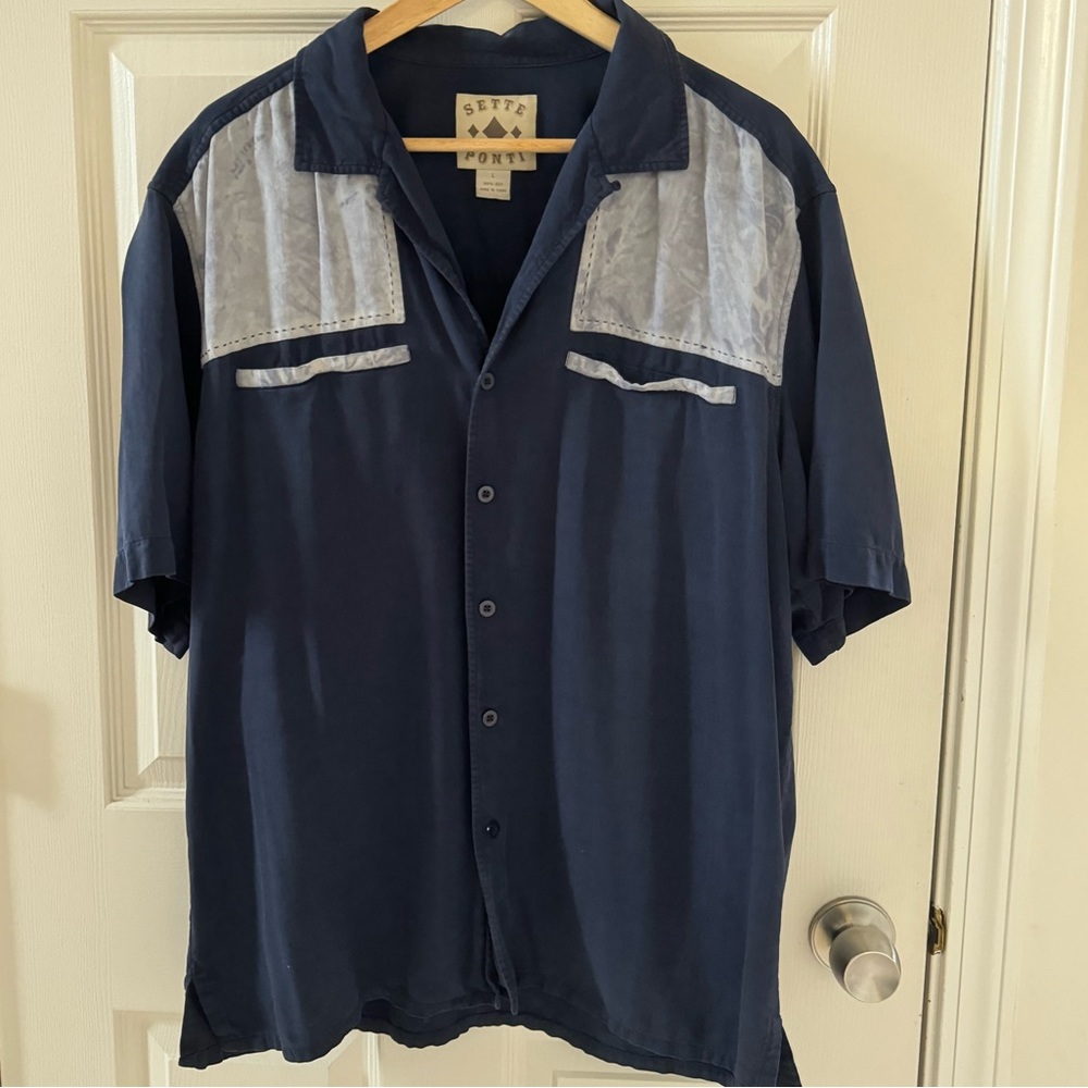 Vintage Sette Ponti Silk Shirt, Short Sleeve Button Front Embroidered Sopranos